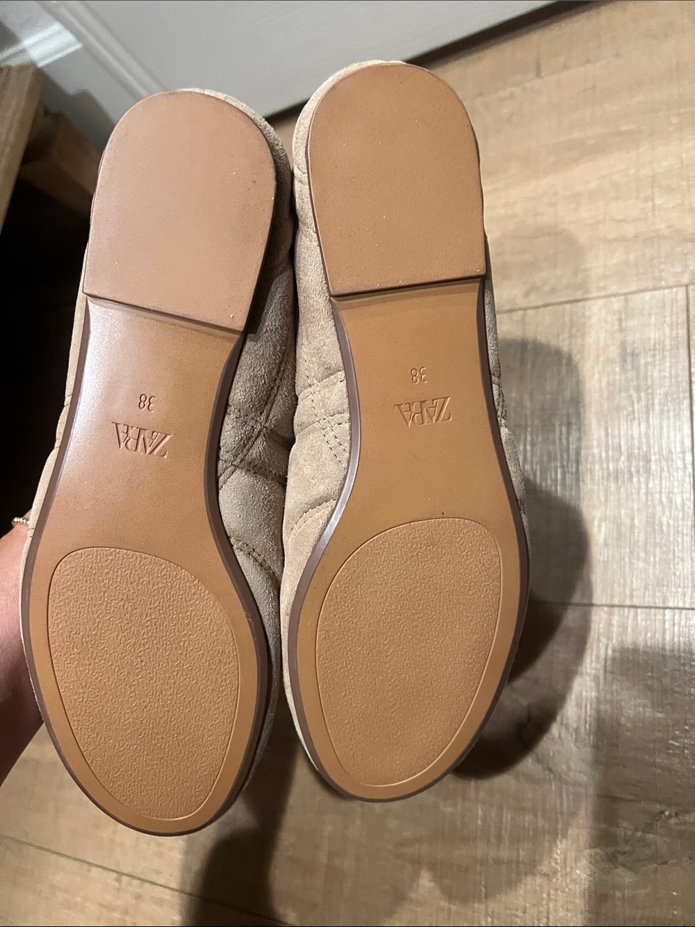 Zara Beige Suede Ballet Flats with Striped Cream Laces - Picture 4 of 6